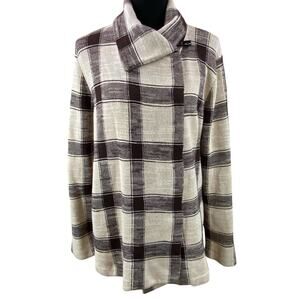 Lauren Ralph Lauren Plaid Sweater Jacket Size XL Cream Brown Southwest Ranch
